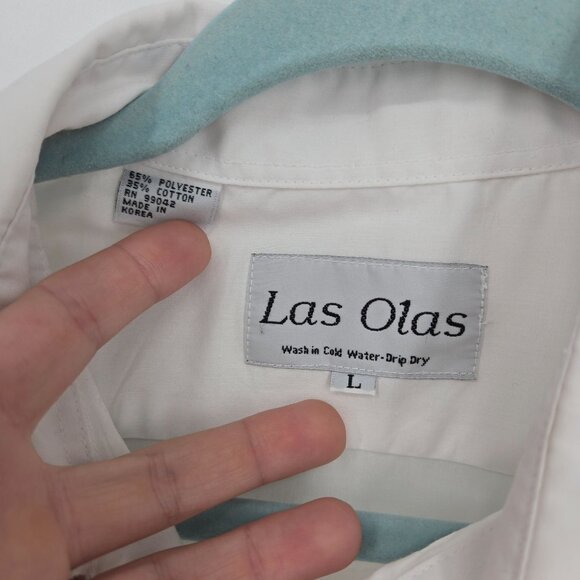 Las olas mens large white elephant tiger giraffe embroidered patchwork button up - Picture 5 of 11